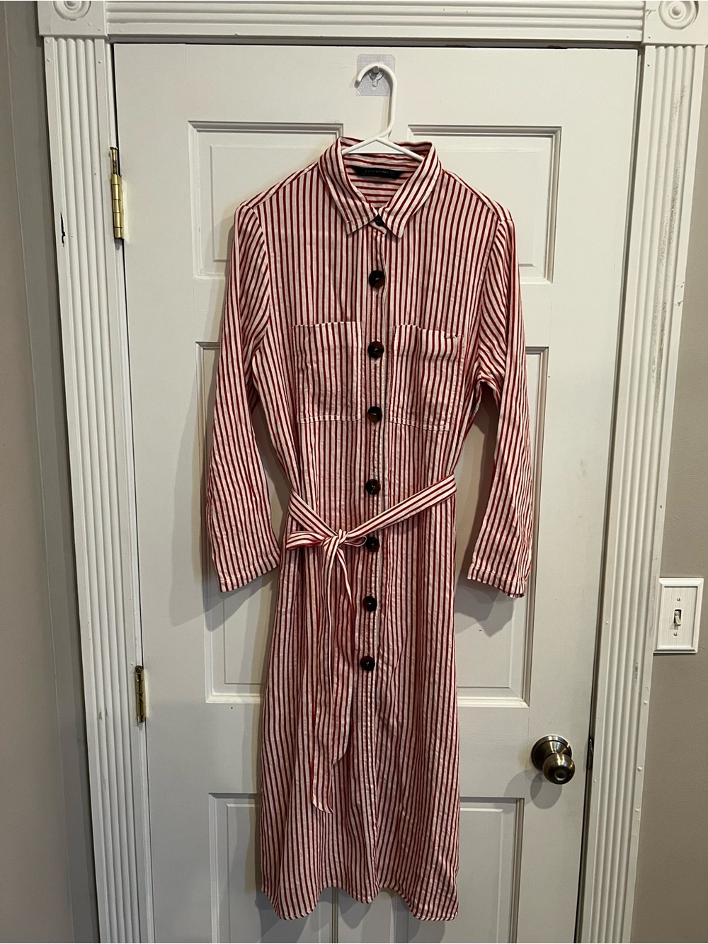 Zara Shirt Dress Red White
Striped Linen Blend Midi Button
Front Shirtdress XL